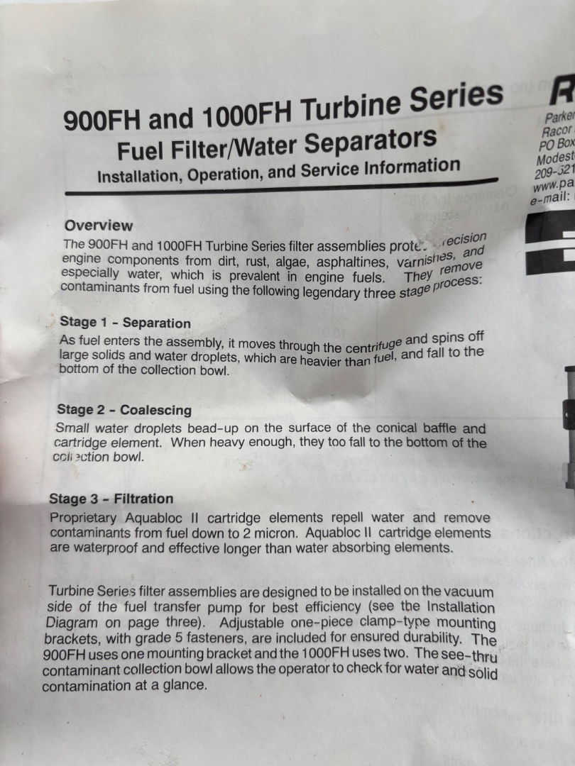 RACOR Diesel Fuel filter - Water separator